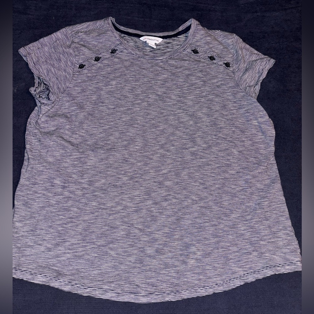 Liz Claiborne Blue and White Striped Short Sleeve Top 100% cotton